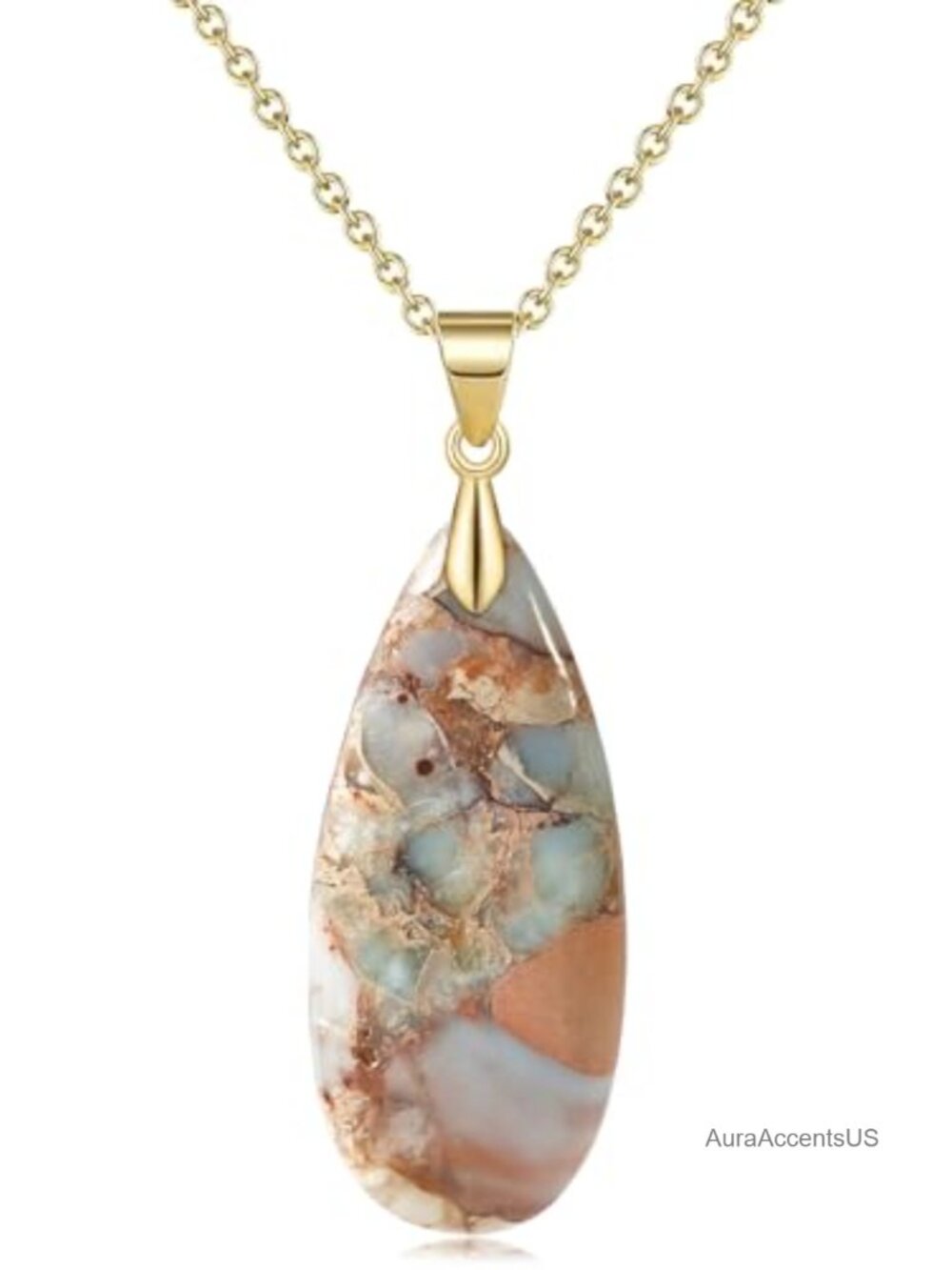 Teardrop Emperor Stone Pendant Necklace 18in + 2in Extender Alloy